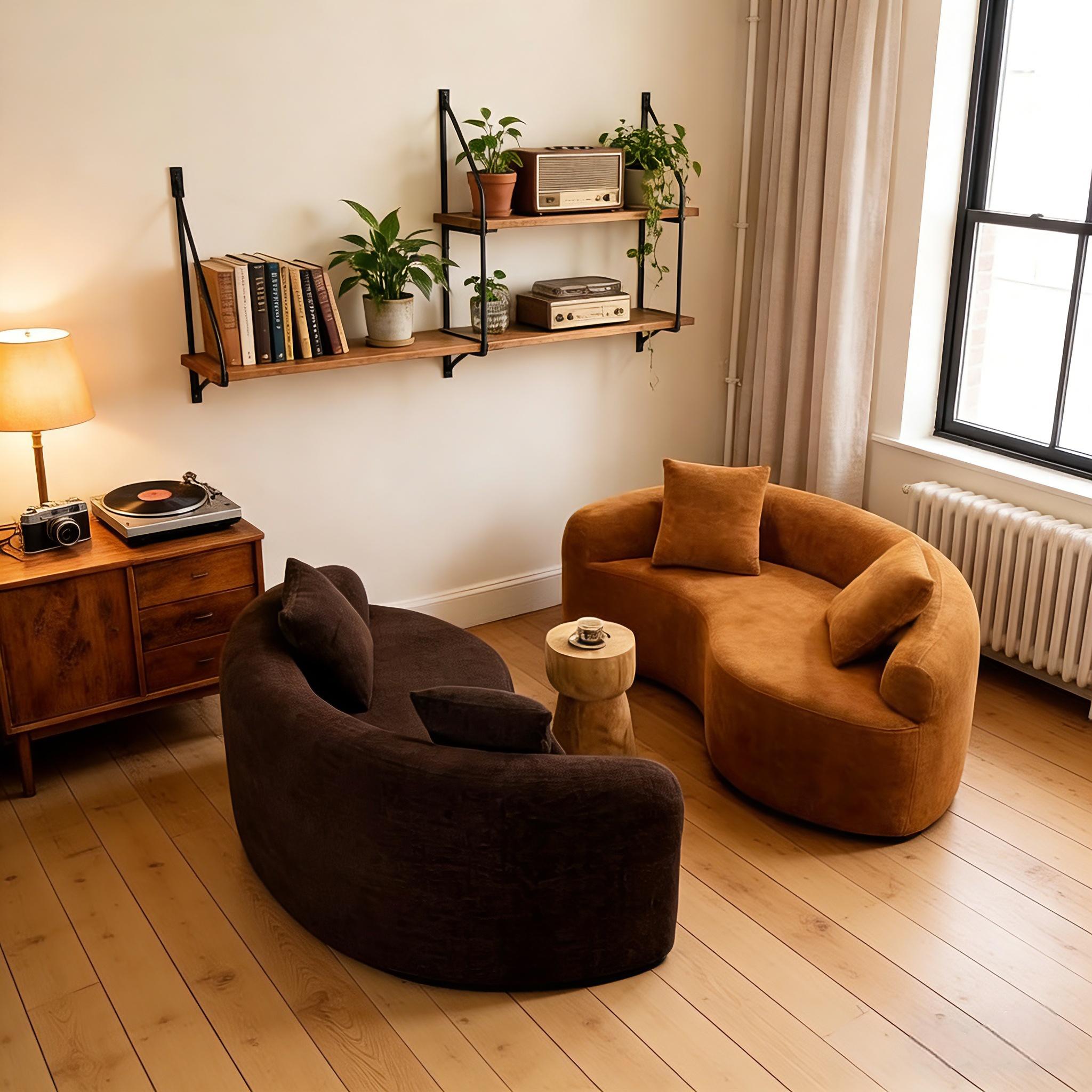 Modular Chenille Sofa, Pet Friendly Stain Resistant S Shaped Curved Sectional Couch for Small Space Living Room, Minimalist Cozy Couch boneless Chaise floor seats  Foldable Modern furniture