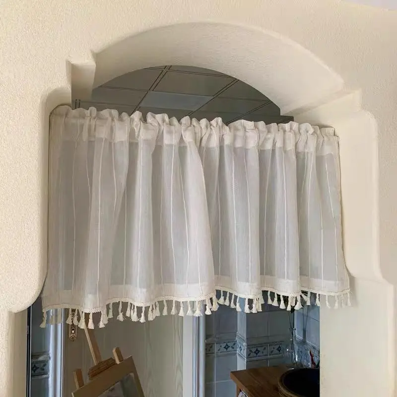Vintage Striped Pattern Curtain, Tassel Trim Door Curtain, Household Textiles for Kitchen and Restaurant Decoration, Home Decoration Curtain
