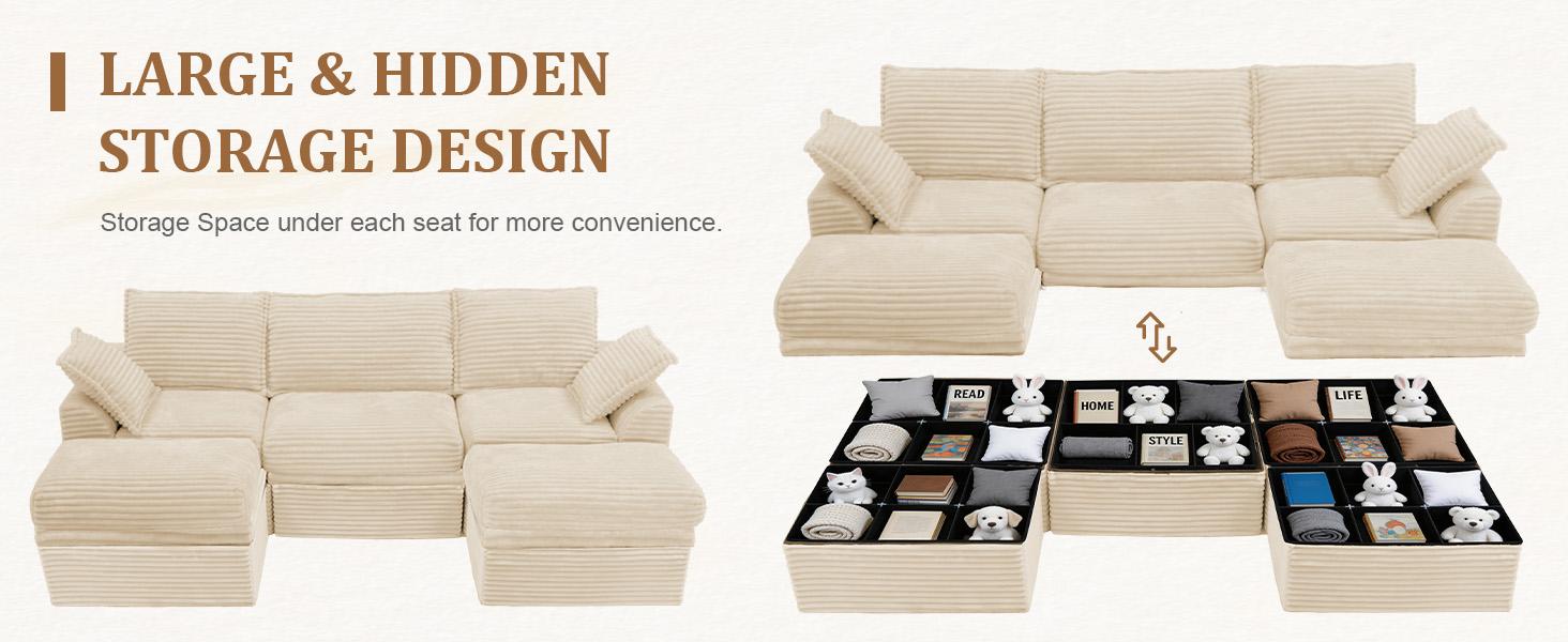 【3 Packages Shipping】NABUMI 107” Oversized Modular Sectional Sofa with Storage, Extra Deep&High Seat Corduroy Cloud Couch, 3 Seater U Shaped Couch with Ottomans, Comfy Fluffy, Free Combination, Tool-Free Assembly, Black, Beige, Dark Gray, Green 【3 Packages Shipping】NABUMI 107” Oversized Modular Sectional Sofa with Storage, Extra Deep&High Seat Corduroy Cloud Couch, 3 Seater U Shaped Couch with Ottomans, Comfy Fluffy, Free Combination, Tool-Free Assembly, Black, Beige, Dark Gray, Green