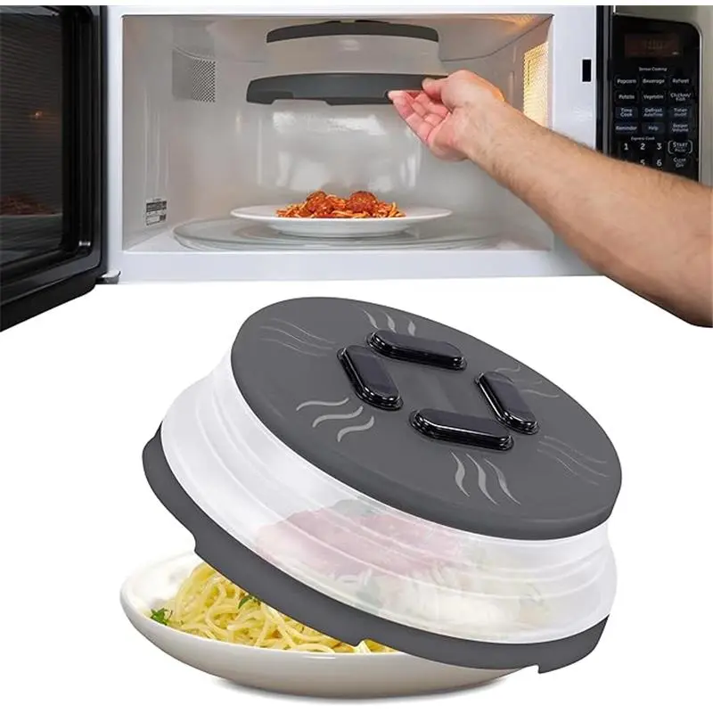 Magnetic Microwave Splatter Cover 10-inch Collapsible & Vented BPA-Free Graphite Food Cover for Microwave Ovens