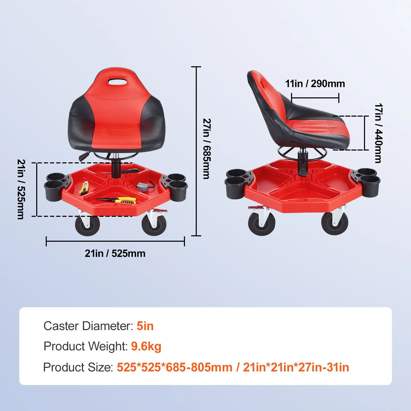 300lbs - Adjustable 19-24'' with Tool Tray - Red