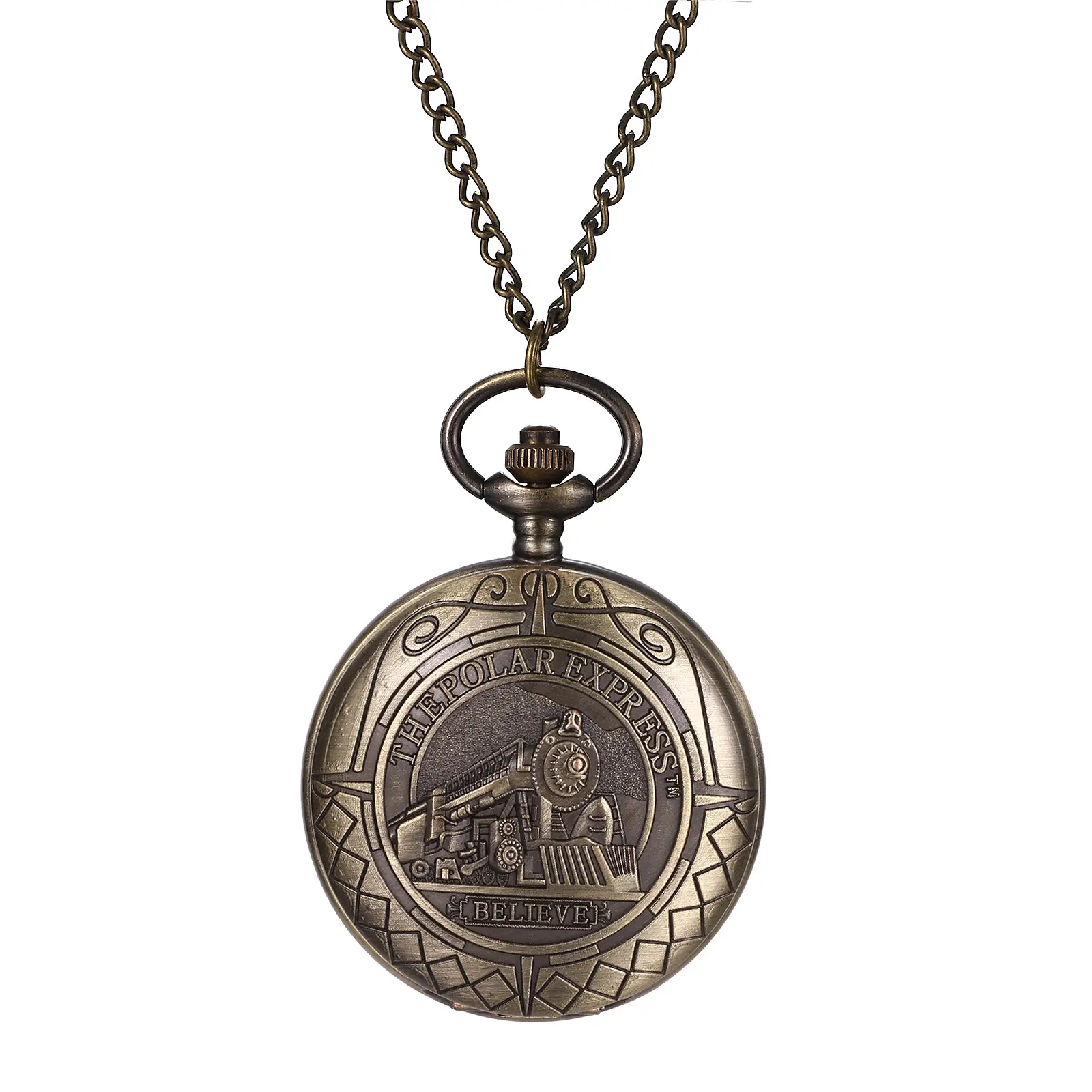 OIDEA Men's Pocket Watch, Elegant Vintage Train Design in Antique Bronze Finish, Hunter Case with Quartz Movement and Chain, Perfect Gift Idea, Durable, Unique Vintage Design, Gift For Boyfriend, Alloy, Round, Bold Arabic Numerals, Engraved Train Design