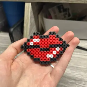 Perler Bead Kissing Lips Keychain or Magnet - Red Bead Design with White Edges, Ideal for Decor and Personalization