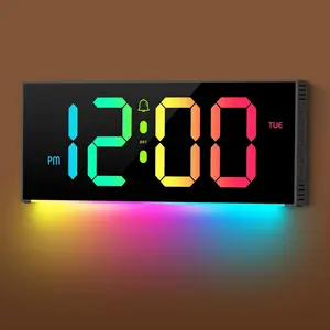 Large Wall Clock 12", Clock with Full Screen Display, 12 RGB Colors Changing Remote, DST, Wall Clock with Night Lights for Elderly Living Room Bedroom Office Gaming Room