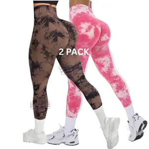 2 Pack Tie Dye  Print High Waisted Workout Leggings for Women Scrunch Rear Lifting High Waist Tummy Control Yoga Athletic Pants