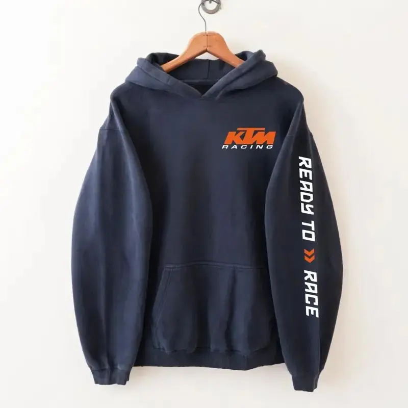 KTM Hoodie with Sleeve Print, Racing Motorcycle Graphic, Vintage Moto Streetwear Pullover, Casual Unisex Biker Apparel for Men Women