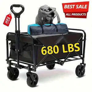 Heavy-Duty Folding Utility Cart, All-Terrain Collapsible Wagon with 220/450/680 Lbs Load Capacity, Multi-Functional Hand Truck for Camping, Yard Work, Shopping & Outdoor Use, Black