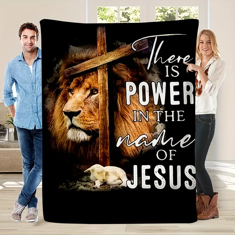 Lion Print Flannel Throw Blanket - Ultra-Soft 280GSM Polyester Blanket for Couch, Bed, Office, Camping & Travel, Tear-Resistant & Versatile