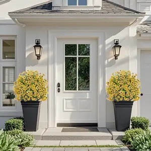 2-Pcs UV-Resistant Yellow Fabric Bush Set with Ground Spikes, Realistic Shrub Balls, Indoor-Outdoor Home Decor Plants, Artificial Flower Arrangements for Front Porch Garden Decoration