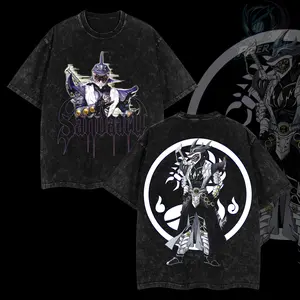 Rider4U Seventh Spear Sandaaru Oversized Washed T-Shirt 100% Premium Cotton Classic Fit S-5XL Menswear Soft Top American Apparel Clothes Streetwear