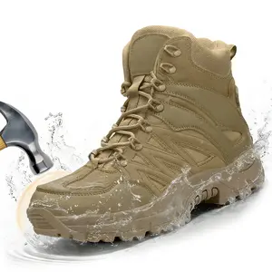 Steel Toe Boots for Men Zip Waterproof Tactical Boots Slip Resistant High Top Work Boots for Men Outdoor Hiking Work Puncture Durable Safety Boots Worker Footwear