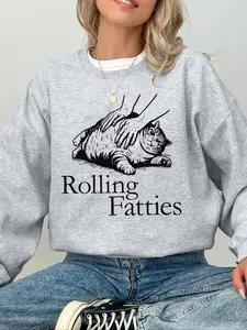 Cute Cat Print Casual Fashion Home Wear Top, Round Neck Pullover Easy to Wear, Thick Warm Comfortable Fabric, Must-Have for Fall & Winter