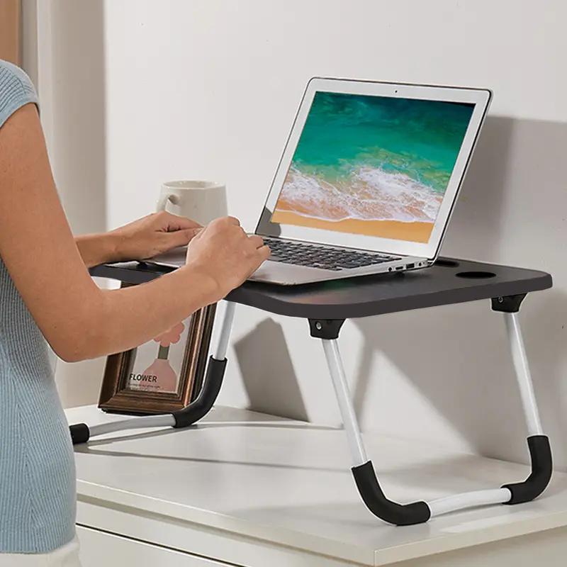 Laptop Bed Desk, Portable Foldable Laptop Table with 4 USB Ports, Storage Drawer & Cup Holder, Multifunctional Lap Desk Tray for Working, Reading & Eating in Bed & Couch