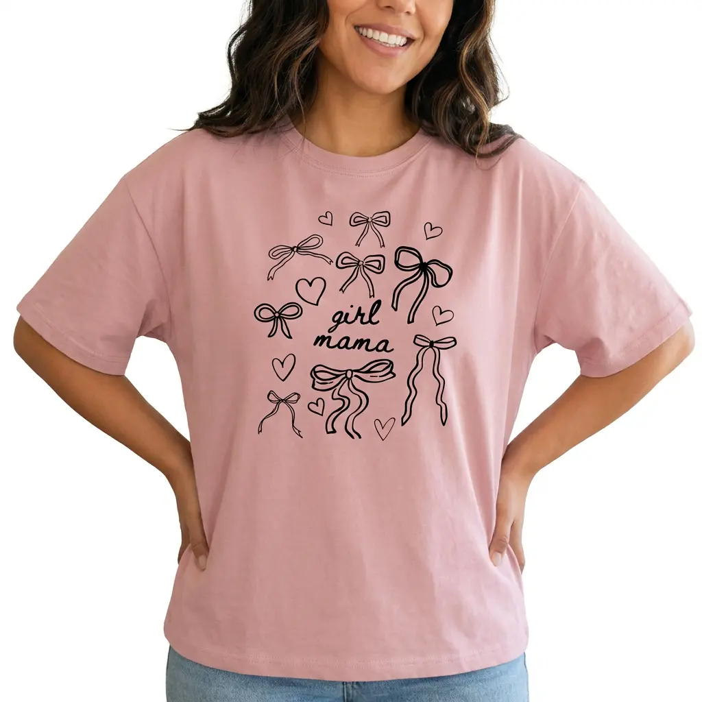 Girl Mama Shirt Women Cute Bow Graphic Tee Plus Size Mom Top