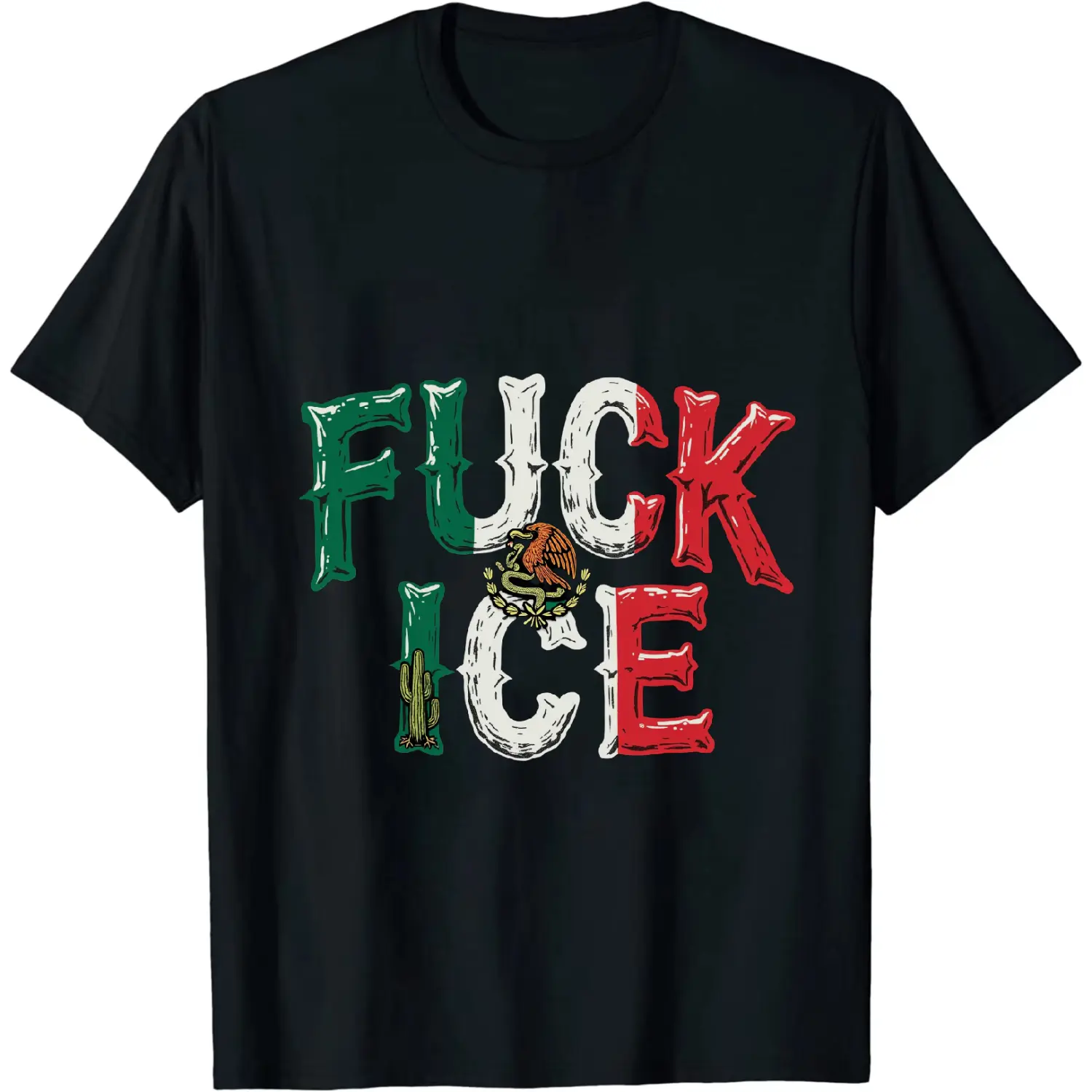 Men's 180g 100% Cotton Crew Neck Short-Sleeve T-Shirt, Casual All-Seasons Top with Bold Anti-ICE Declaration & Mexico Flag Look