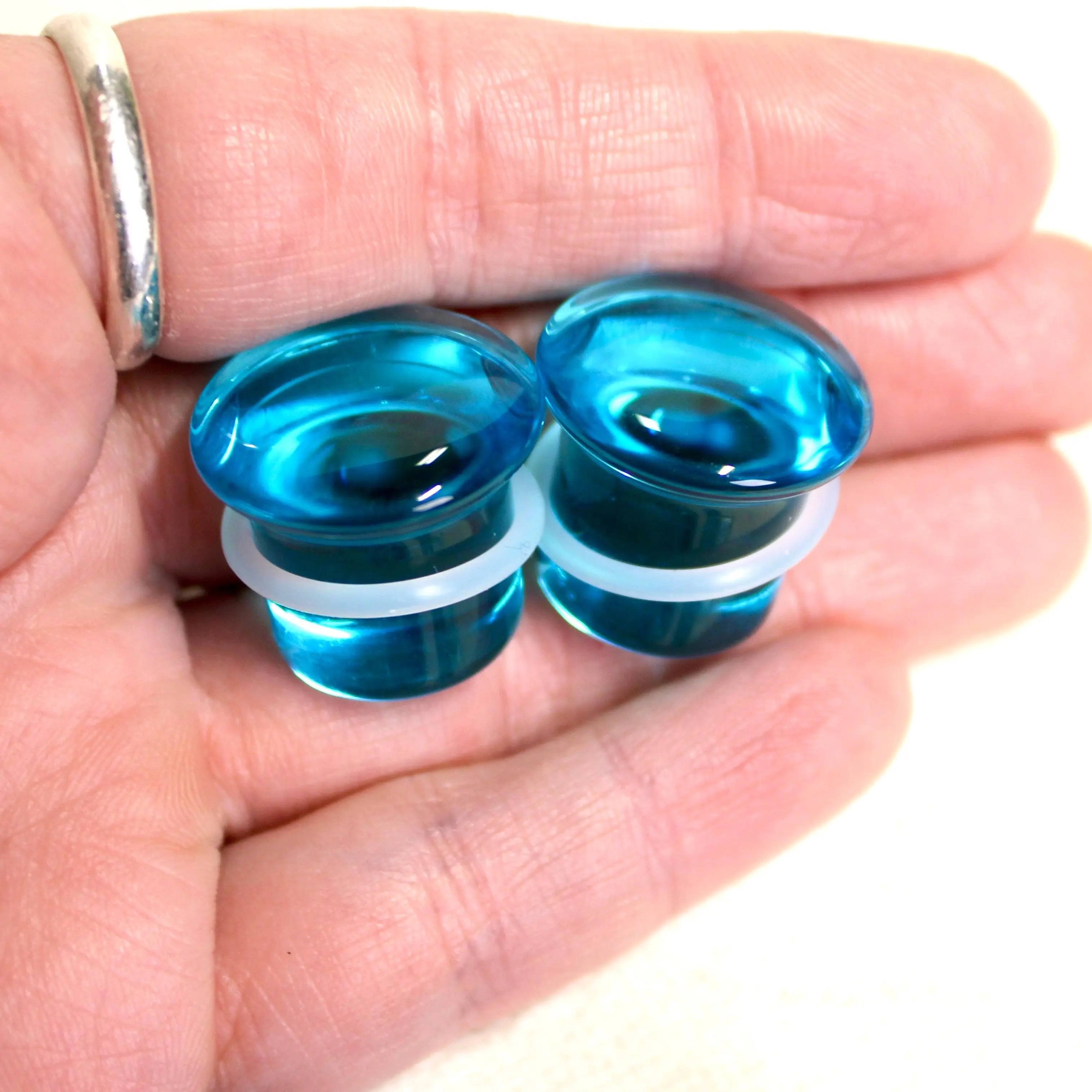 Blue Aqua Single Flare Glass for Gauged Ears