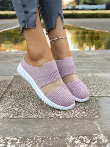 Women's Flyknit Half Slip-On Breathable Mesh Casual Shoes, Soft Sole Comfort Lazy Shoes, Outdoor Wear, Fashion Sneakers, Walking Shoes