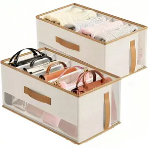 Foldable Oxford Fabric Storage Box, Multi-Compartment Closet Organizer with Clear Transparent Window, Sturdy Breathable Fabric Folding Storage Bins for Wardrobe, Bedroom, Home Space Saving Organization