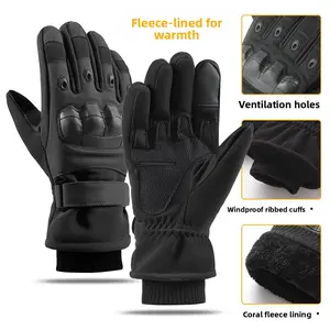 Winter Warm Tactical Gloves Men's Hard Rubber Shell Fleece Lined Full Finger Touch Screen Microfiber Outdoor Riding Cold Protection