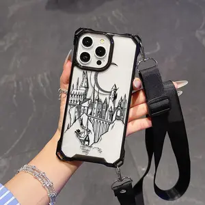 Hogwarts Castle Pattern Phone Case with Lanyard, Anti-drop Cellphone Protective Case, Total Protective Shockproof Mobile Phone Cover for iPhone, Casing