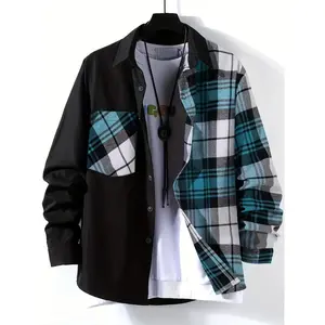 Stylish Collage Chest Pocket Plaid Pattern Casual Long Sleeve Button Up Shirt, Men'S Clothes For Spring Summer Fall Outdoor Spring and Autumn style clothing