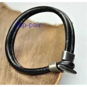 Men's Cool Double 4mm Leather Bracelet Wristband Black