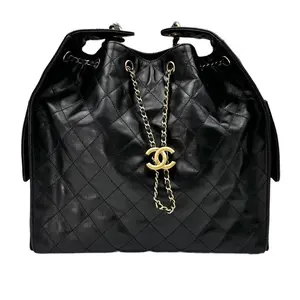 Pre-owned CHANEL Lambskin Shoulder Bags 25 Black Quilted Leather Medium Size Hobo Bag With Gold Hardware