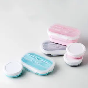 Portable Foldable Silicone Lunch Box Leakproof Food Container with Compartments for Kids Adults School Office Travel Reusable Bento Box Microwave Safe