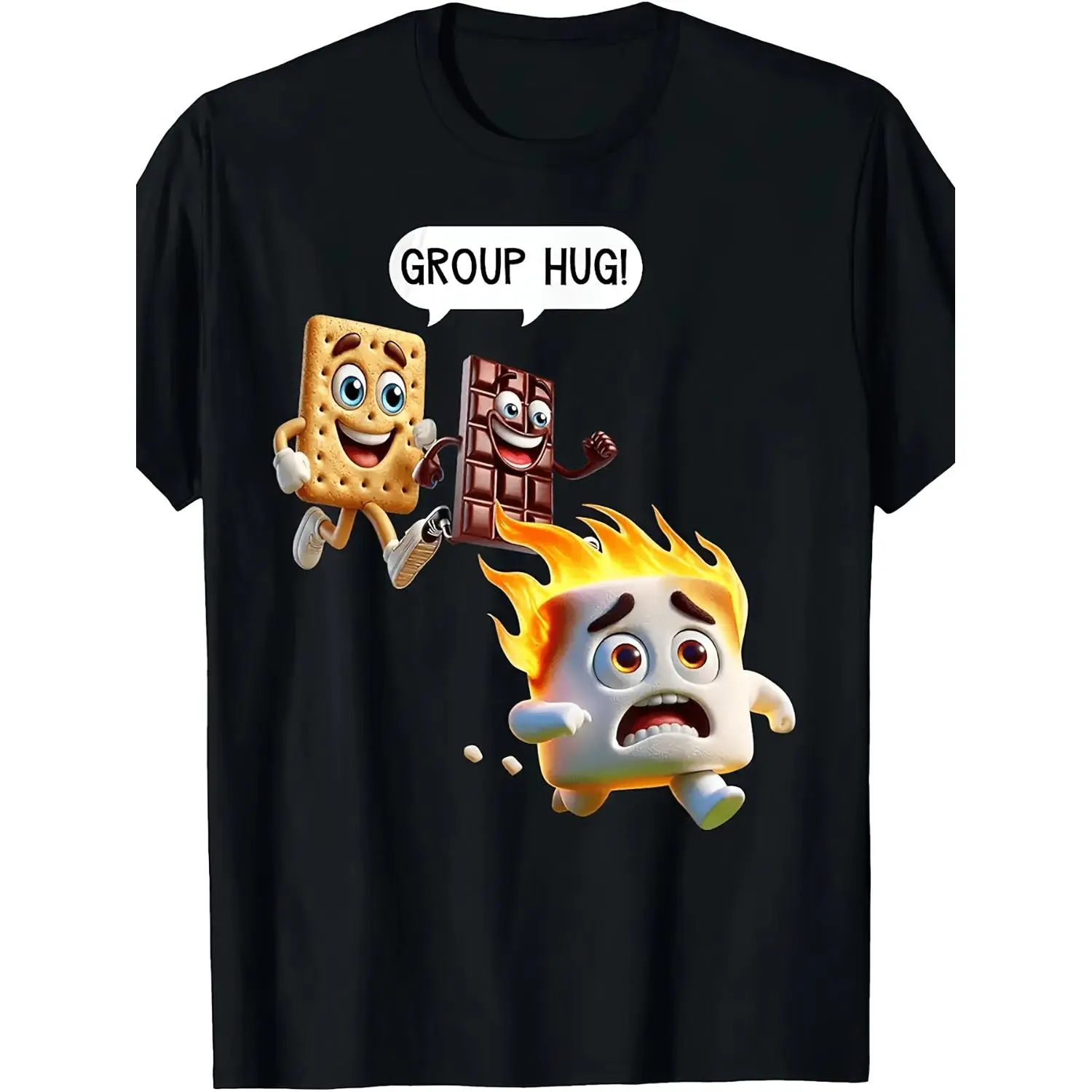 Women's Casual Short-Sleeve Tops, Funny Smores Group Hug Marshmallow Cotton T-Shirt, 1pc