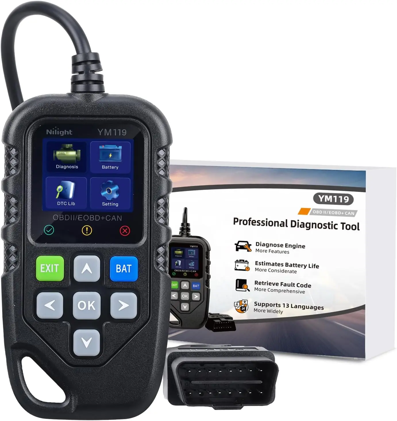 Nilight YM119 Pocket-Sized OBD2 Scanner - Color Screen Automotive Scan Tool, Compact Plug & Play Vehicle Code Reader OBD-II Engine System Diagnostic Tool for Fault Diagnosis, Voltage Monitoring, Global Compatibility