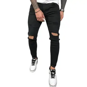 New Men's Ripped Stretch Skinny Jeans with Tears Pants Streetwear Menswear Trouser