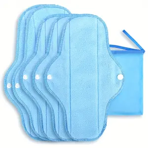 6pcs Washable Blue Fleece Sanitary Pads Set, Reusable Portable, Soft Comfortable, Hand Wash & Machine Wash, Ideal for Home Outdoor Sports