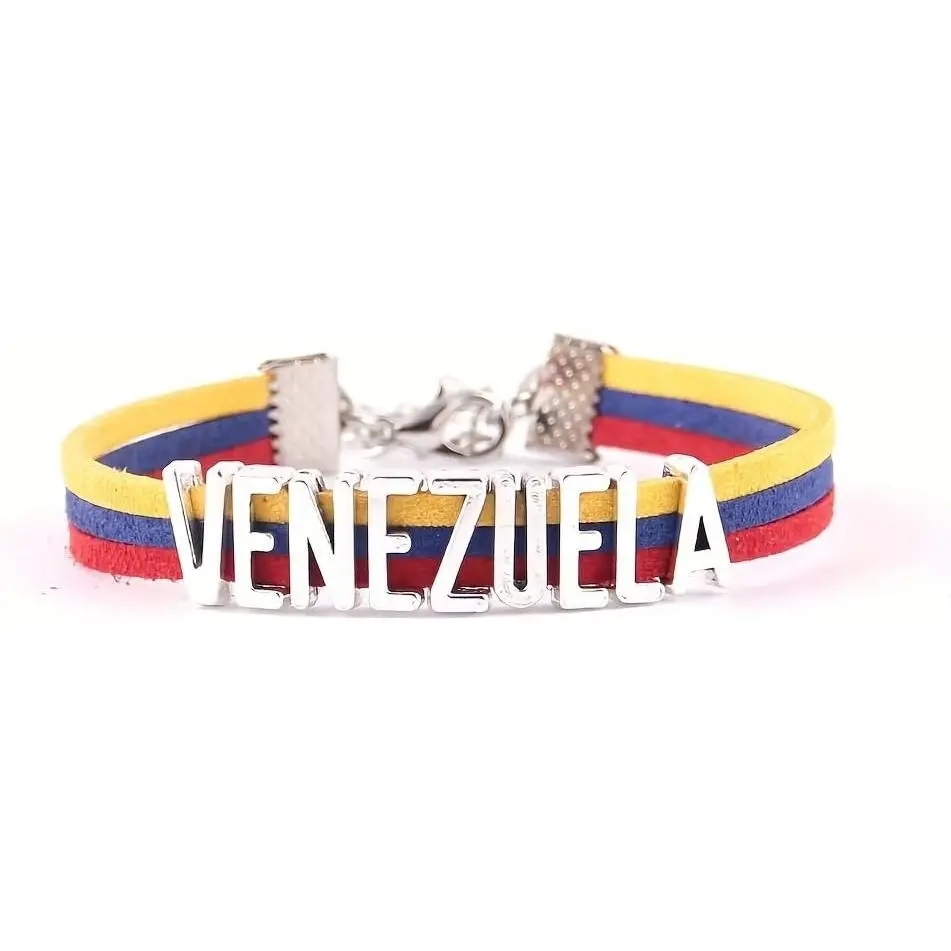 Venezuela Bracelet with VENEZUELA Letter Charm, Flag Color Layered Wristband 6.7"+2" for Daily Wear and Gifts