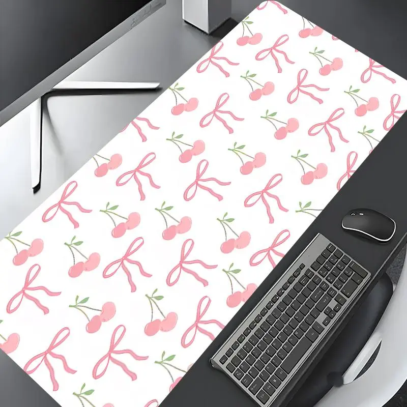 Cherry & Bow Pattern Mouse Pad, Rectangle Gaming Mouse Pad, Non-slip Rubber Pad, Aesthetic Desktop Decoration Protective Pad for Home Office, Desk Mat Cute