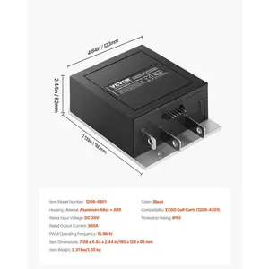 VEVOR Golf Cart Speed Controller, 36V and 350A, DC Motor Controller Replacement for 1994-2019 EZGO Golf Carts, IP65 Rated Protection, Aluminum Alloy ABS Housing, Compatible with 1206-4301 Models