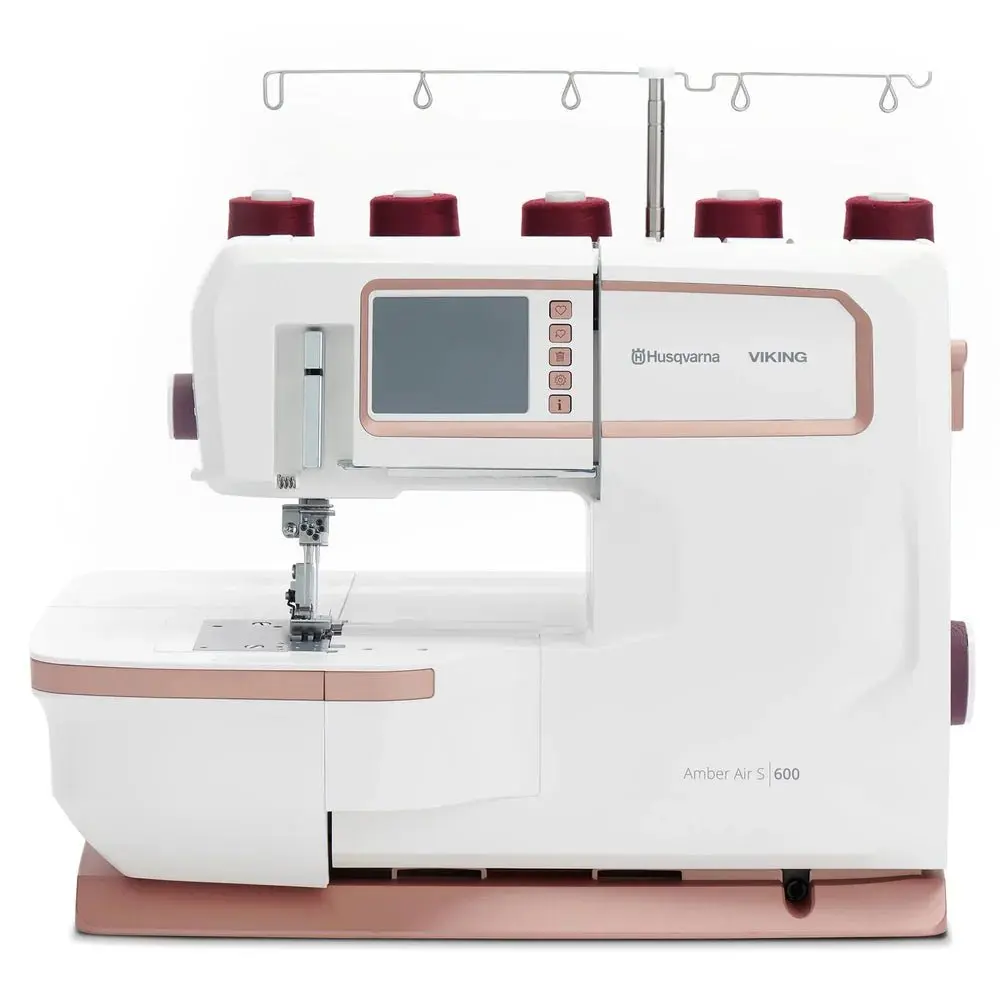 Viking Amber Air S 600 Coverlock Sewing Machine - Automatic, 2.5in Height, 4.8in Width, 26 Built-in Stitches, Knee Lift, Speed Control, Exclusive Sewing Advisor for Garments & Hems