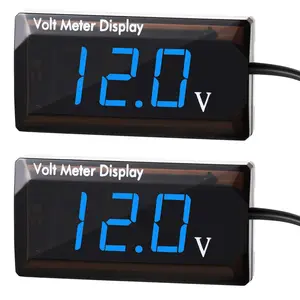 2 Pieces DC 4 to 28V Car Digital Voltmeter 12V Voltage Meter Car Audio Gauge LED Display 12V Waterproof Voltage Gauge Meter for Motorcycle(Blue Light)