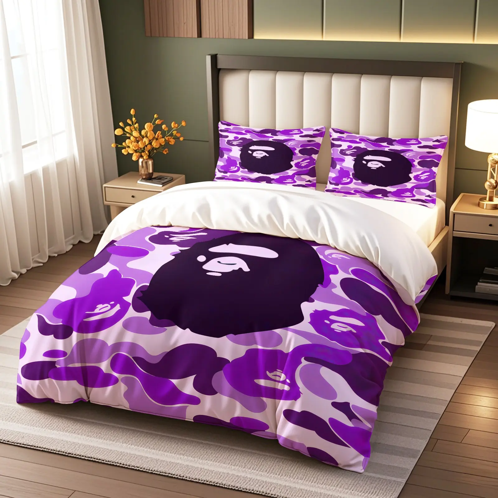 Trendy Purple Camo Duvet Cover Set, Plush Cozy Microfiber Bedding, Stylish Urban Camouflage Pattern, Complete Set with 1 Quilt Cover & 1 or 2 Pillowcases, Warm All Year Round Bedroom Decor, Comfy Bedding Sets