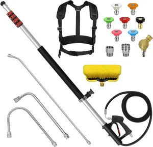 24FT Telescoping  Washer Wand Kit - 2 Extension Poles, Gutter Cleaner, Brush, Pivoting Coupler & 7 Nozzles for Roof, Deck, , Sidings