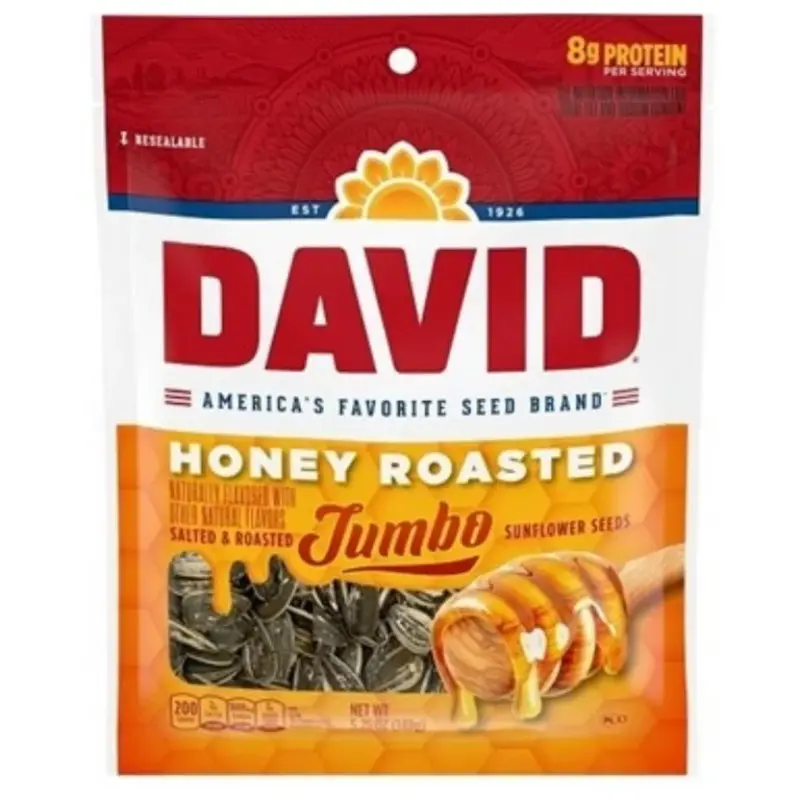 6x David Jumbo Honey Roasted Sunflower Seeds Sweet Snack Treat - Crunchy Munchies Roasted Seeds Flavorful Snack 5.25oz