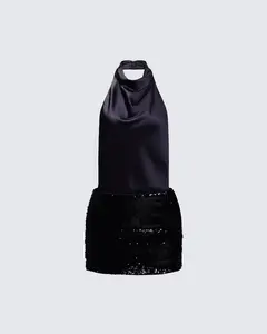 Dot Black Sequin Open Back Mini Dress