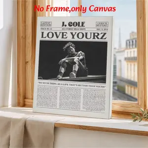 Hip-Hop Wall Art, J. Cole Retro Newspaper Art Poster, Love Yourz Vintage Music Print, Unframed Art Print, and Canvas Decor, Living Room & Studio Aesthetic