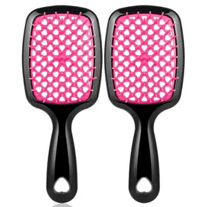 2 Pack Vented Detangling Hair Brush - Detangler Hairbrush with Soft Bristles for Effortless Tangle Free -Ideal for Natural Curly Straight Wet Dry Damaged Hair for Women Men Kids - Magenta