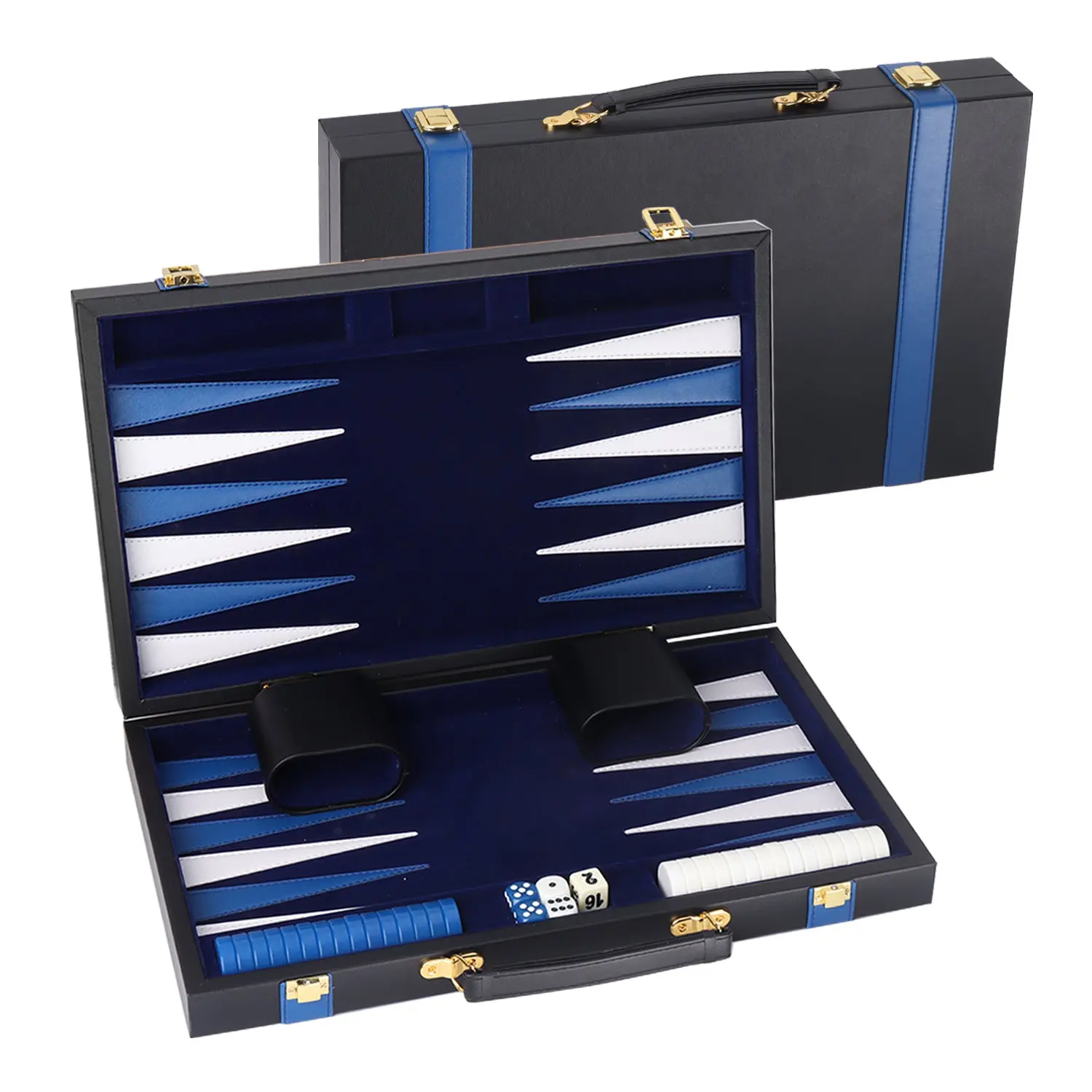 Black&Blue Leather Backgammon Board Game Set - S/M/L Black&Blue Leather Backgammon Board Game Set - S/M/L