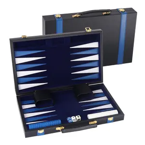 Black&Blue Leather Backgammon Board Game Set - S/M/L