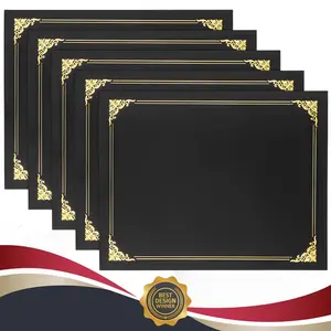 Certificate Holders, Black Diploma Holders, 10 Pack Certificate Covers for Letter Size 8.5 x 11 Certificate Paper with Gold Foil Border, Cardstock, Award, Graduation, Documents