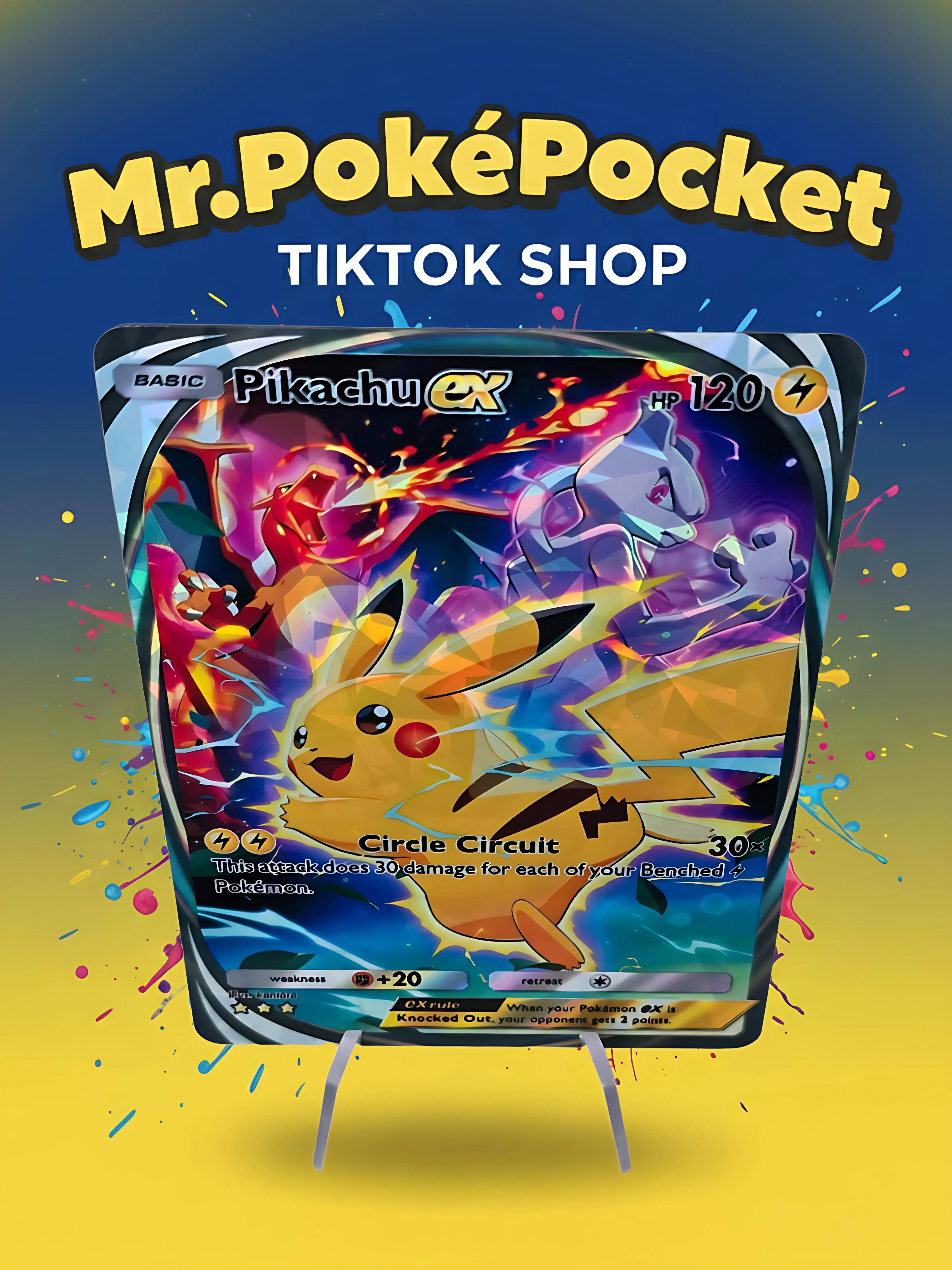 THE ULTIMATE TRIO! Pikachu ex Custom Holo feat. Charizard & Mewtwo - Fractal Glass Finish