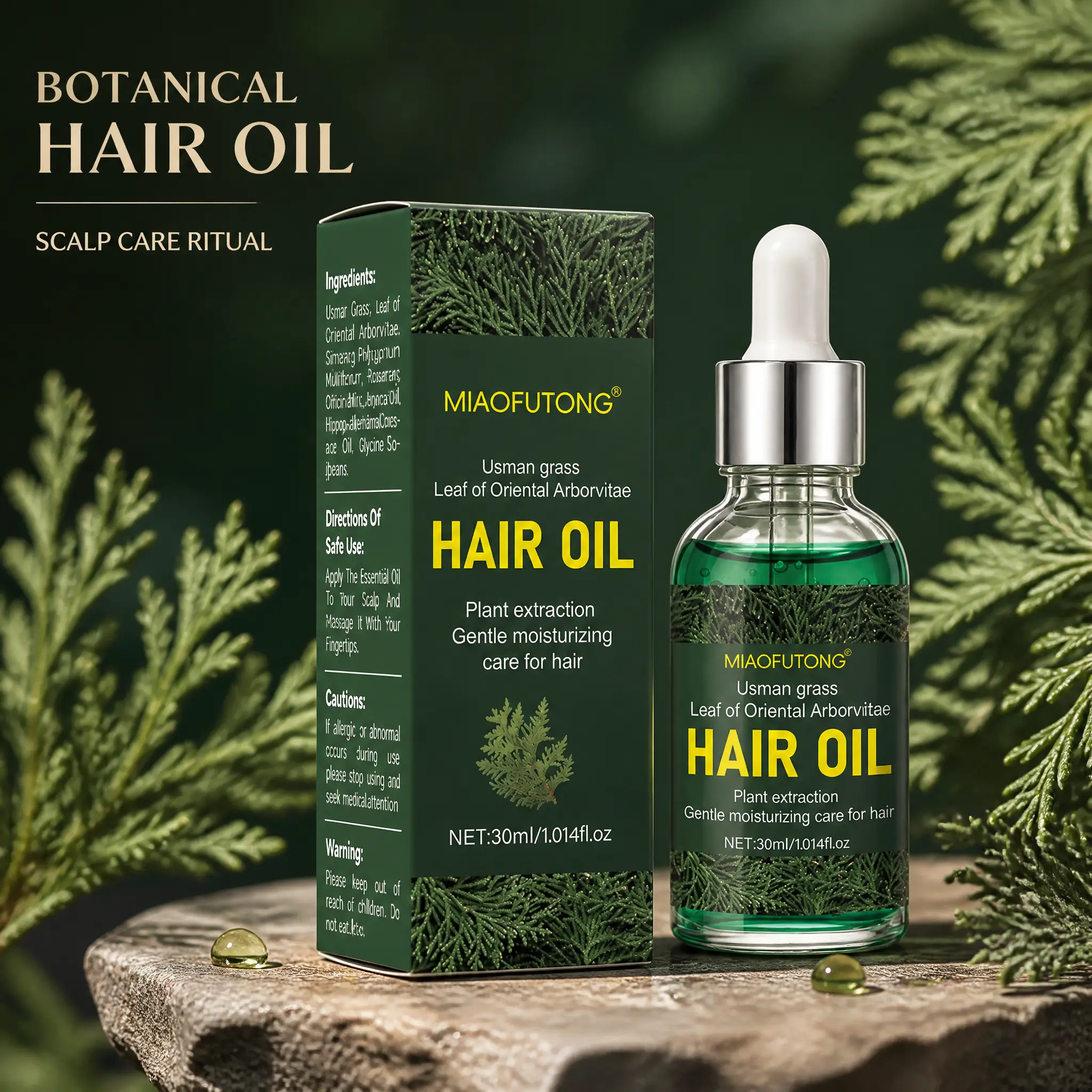 Botanical Hair Oil for Scalp Care, Thuja Plant Extract Hair Serum, Lightweight Nourishing Oil for Soft & Shiny Looking Hair, Non-Greasy Hair Treatment