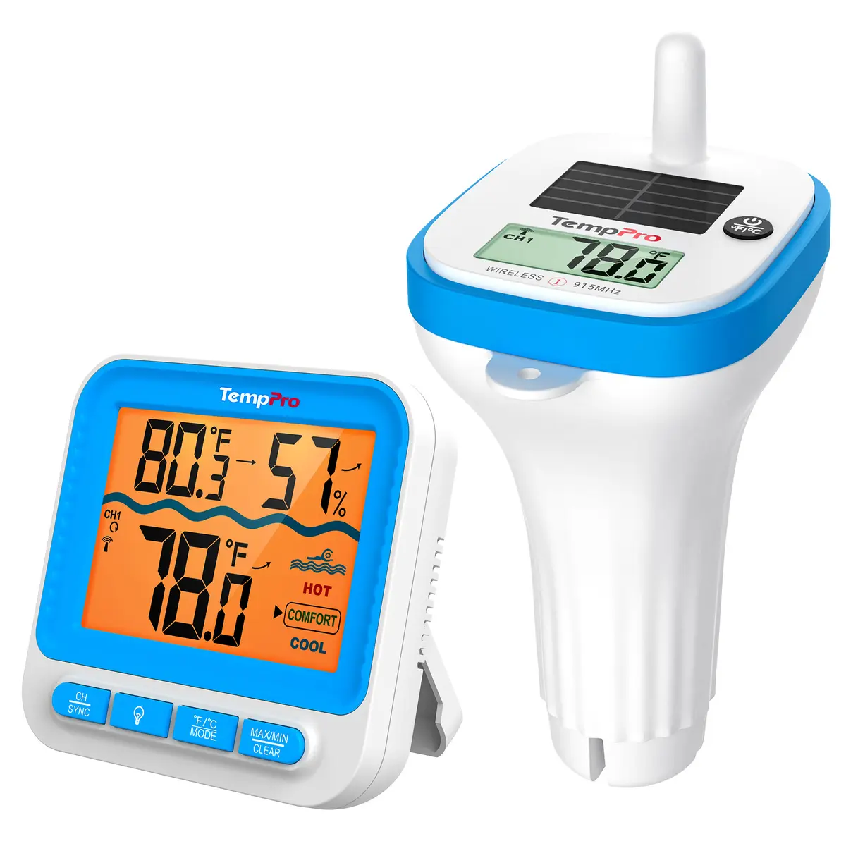 【Upgraded version】TempPro Floating Wireless Swimming Pool Thermometer, Digital Indoor Hygrometer Easy Read, Large Size, IPX8 Waterproof for Hot Tub/SPA/Aquarium/Pond/Ice Bath Tool Fathersdaygift ,Dealsforyoudays(TP212B)