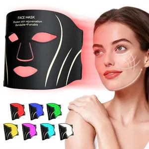 LED Face Mask Red Light Therapy, 650nm Red Light, 7 Color LED Facial Mask with 210 LEDs, Cordless Rechargeable with Remote Timer for Daily Home Use Black